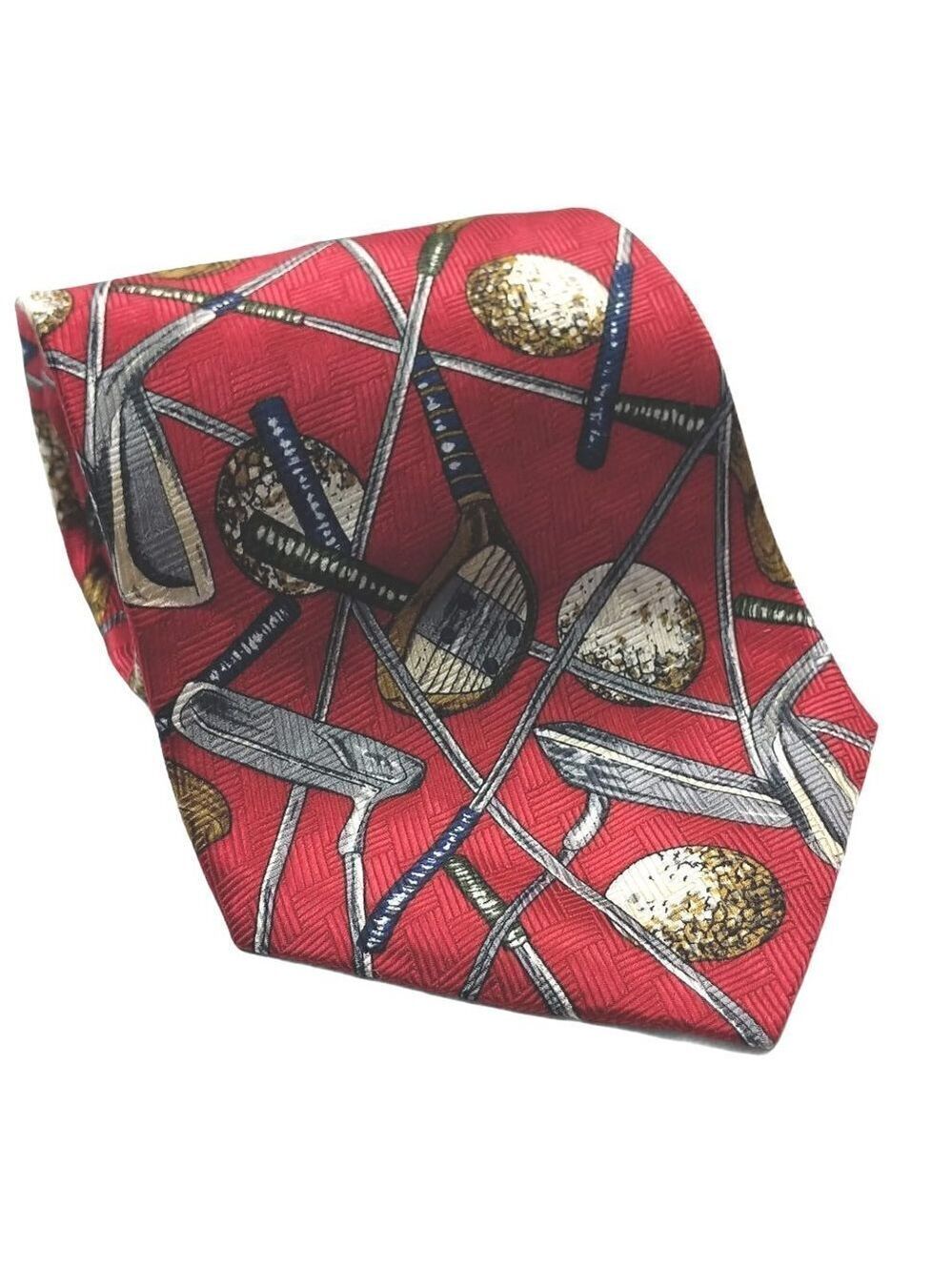 Claybrooke Red Golf Clubs Silk Tie